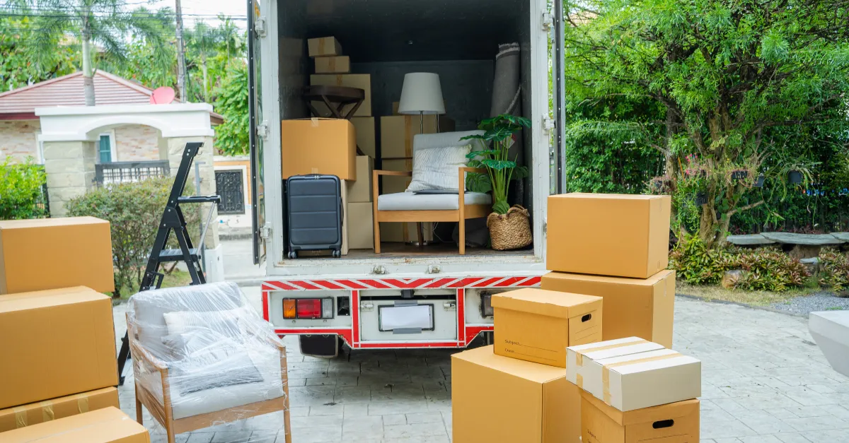 Van loaded with boxes