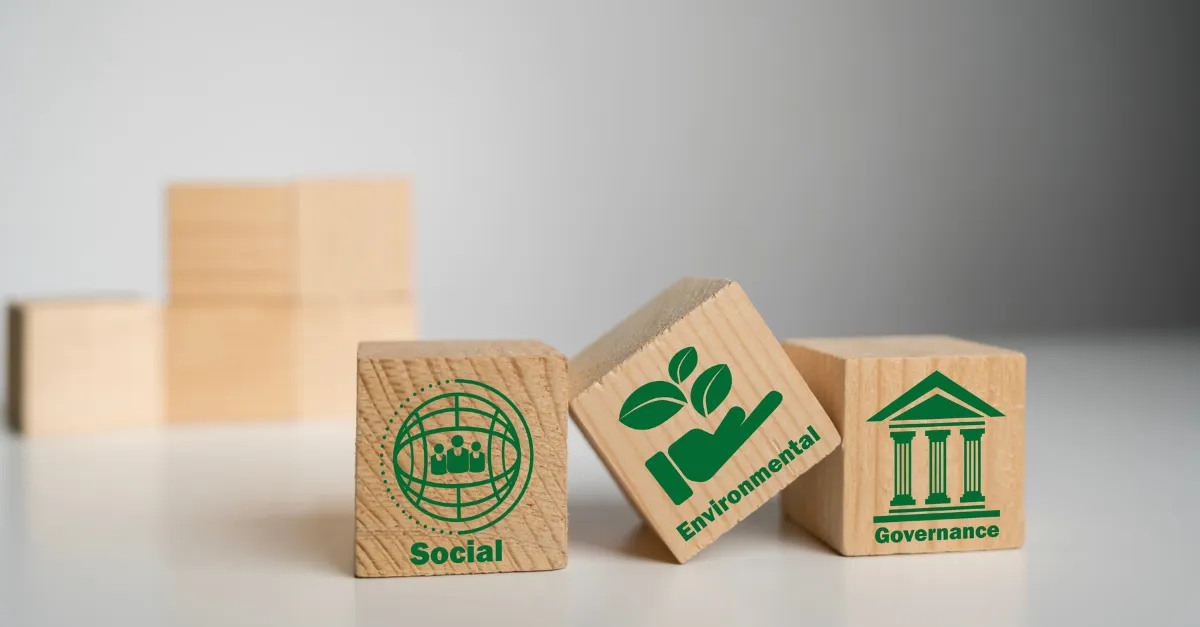 Wooden blocks marked Social, Environmental and Governance
